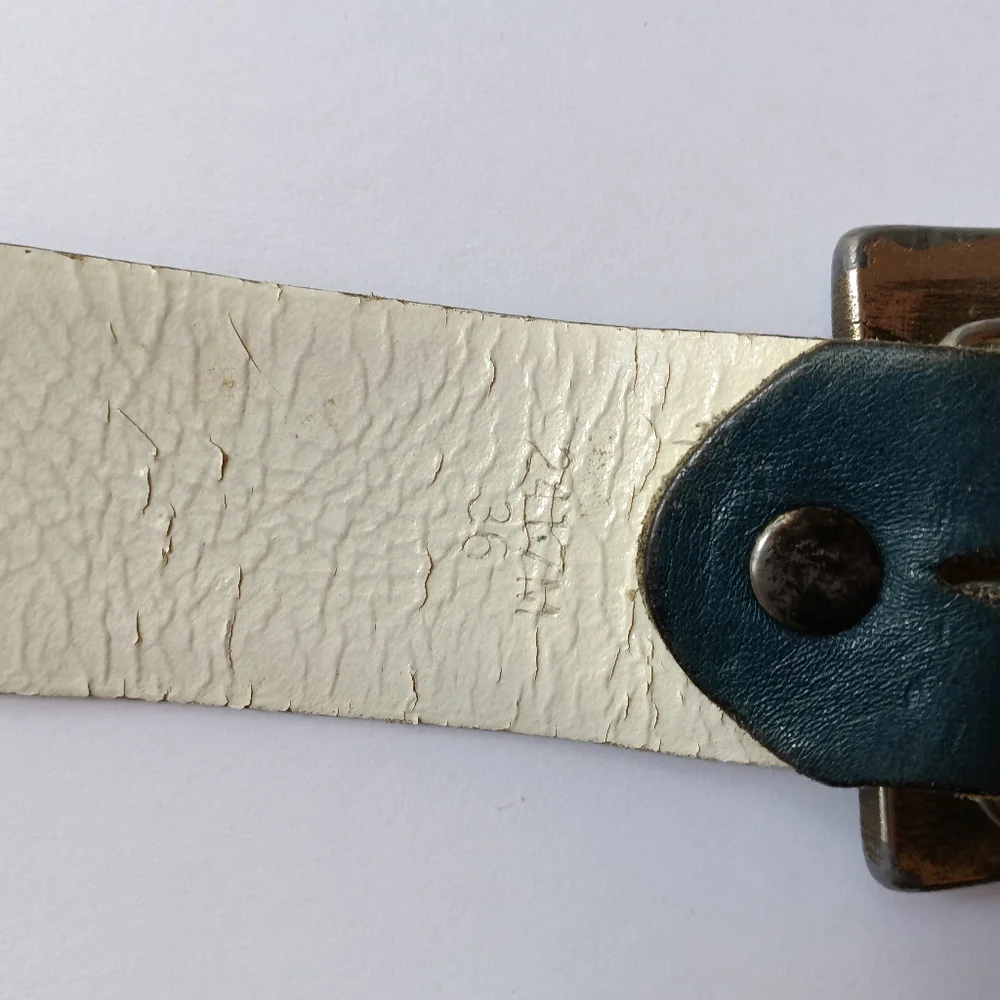 Vintage 1974 Lewis Buckle Co Leather Pin Belt Olympia Beer Logo Buckle Size 36